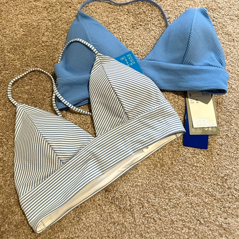 H&M BIKINI TOPS BRAND NEW WITH TAGS 
Blue and Striped Triangle Set